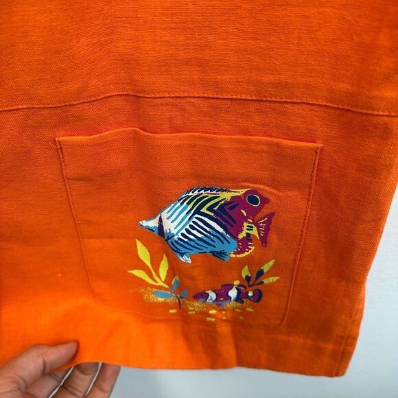 Vintage 90’s Orange Fish Ocean Theme Linen Sleeveless Top Vest Size M - Picture 8 of 10